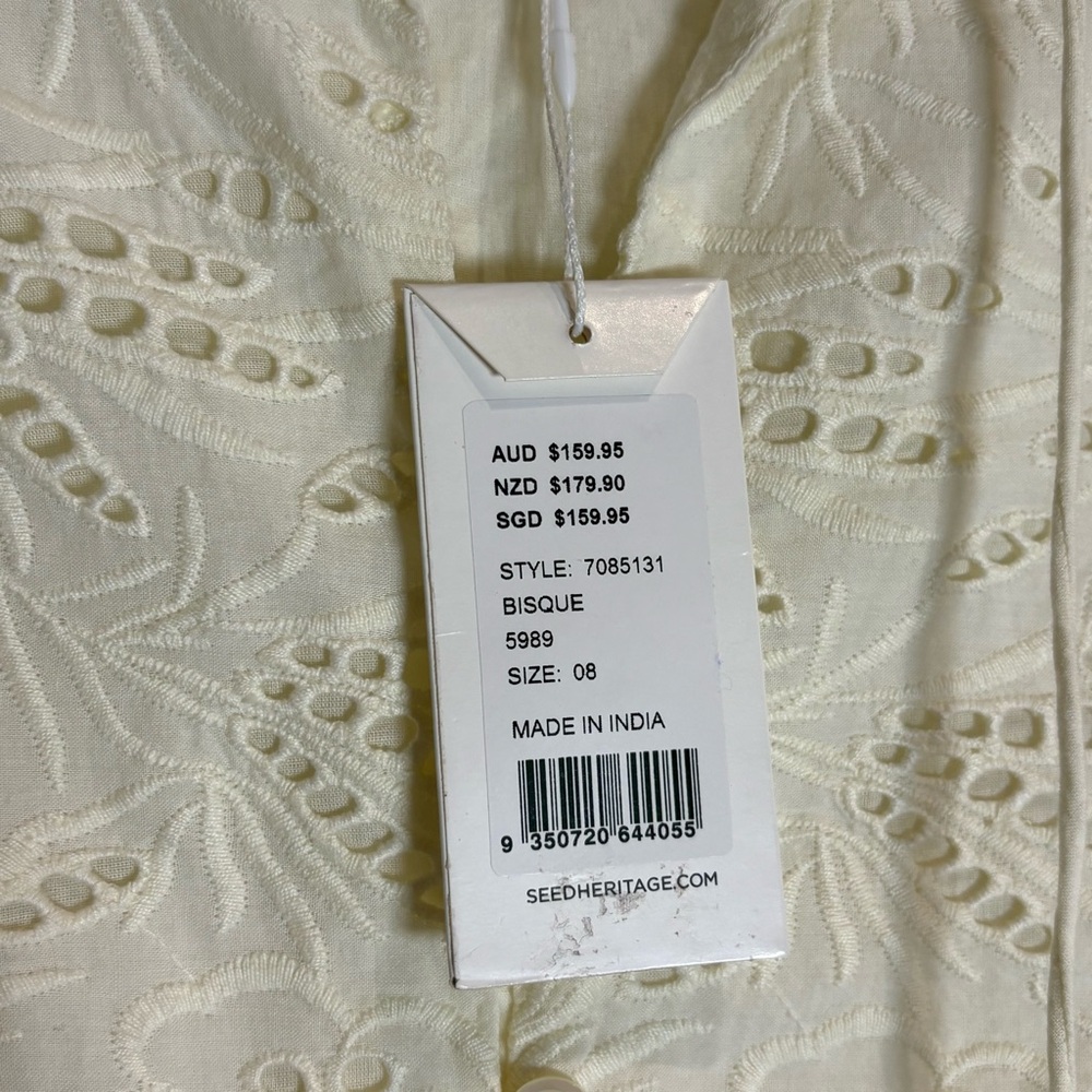 Seed Heritage NWT Broderie Eyelet Ivory Mini Dress Size US 4 - Picture 4 of 9